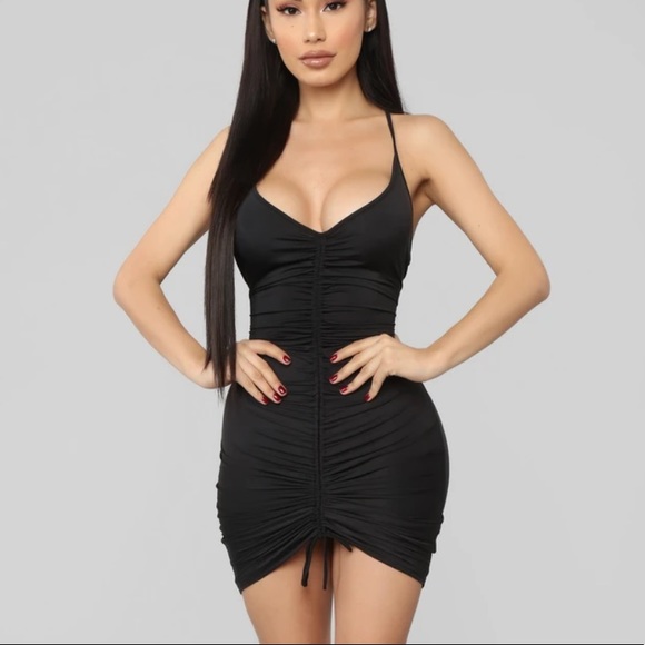 Ruched Black Dress Fashion Nova - Picture 1 of 5